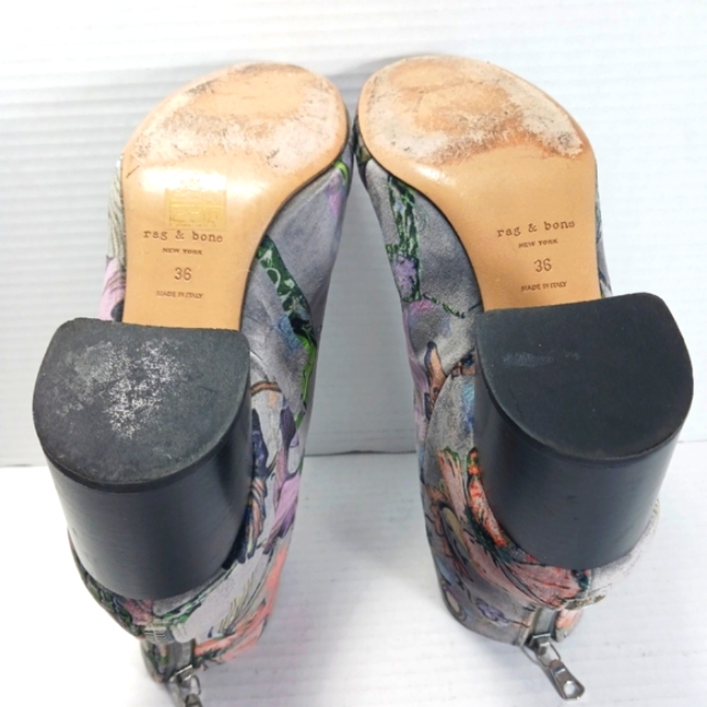 RAG & BONE Drea Floral Velvet Print Back Zip Block Heel Ankle Boots EUC Sz 36 - Picture 11 of 16